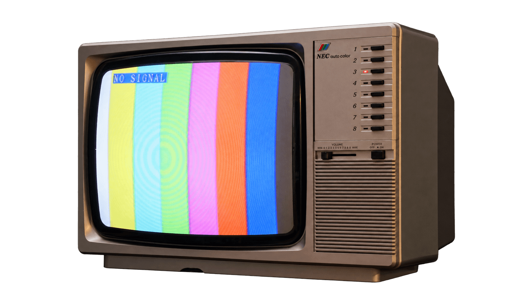 A second NEC 14-inch CRT television showing colour bars