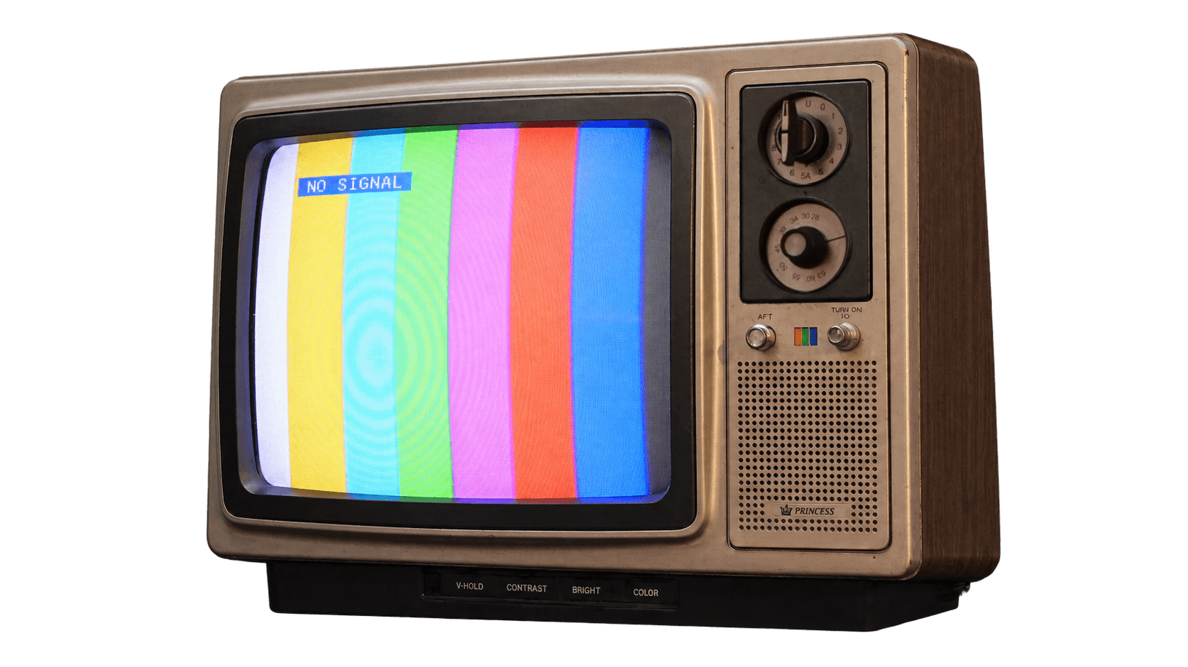 Princess 14-inch CRT television showing colour bars